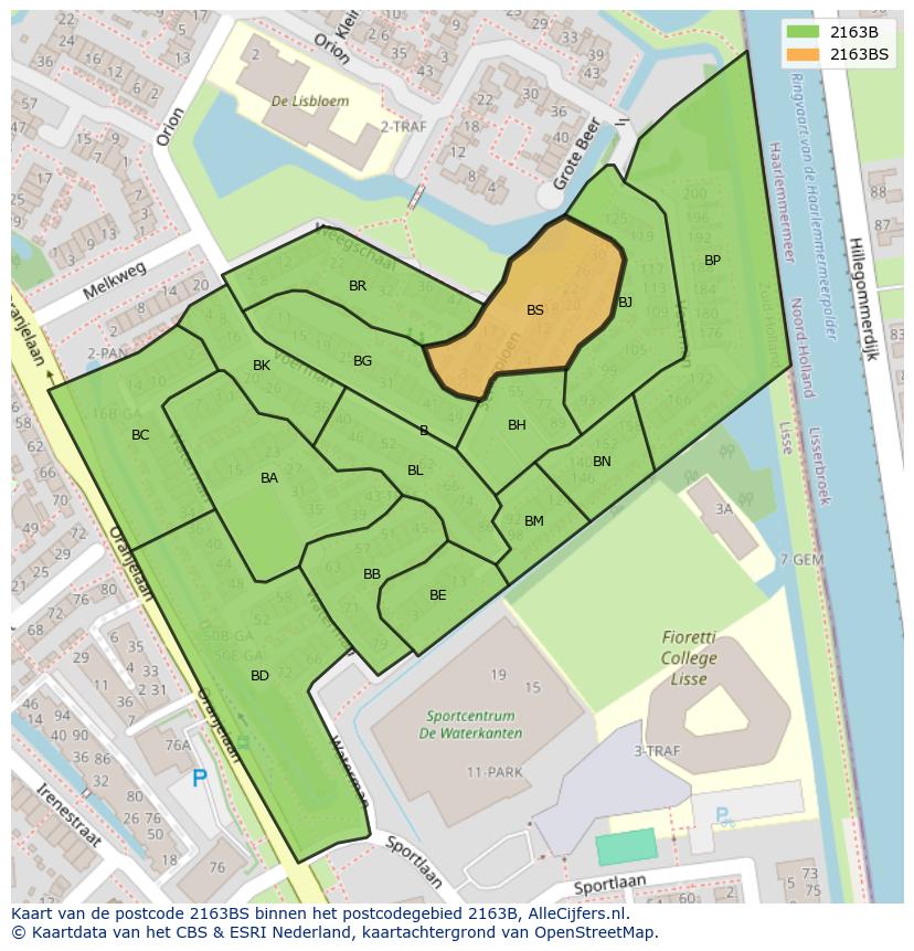 Afbeelding van het postcodegebied 2163 BS op de kaart.