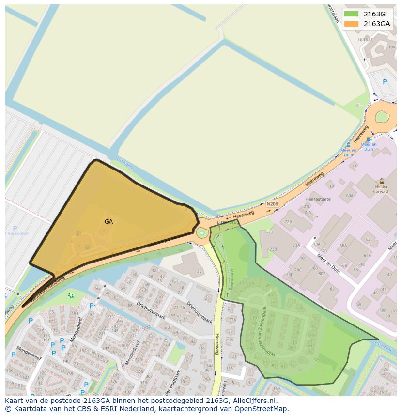 Afbeelding van het postcodegebied 2163 GA op de kaart.