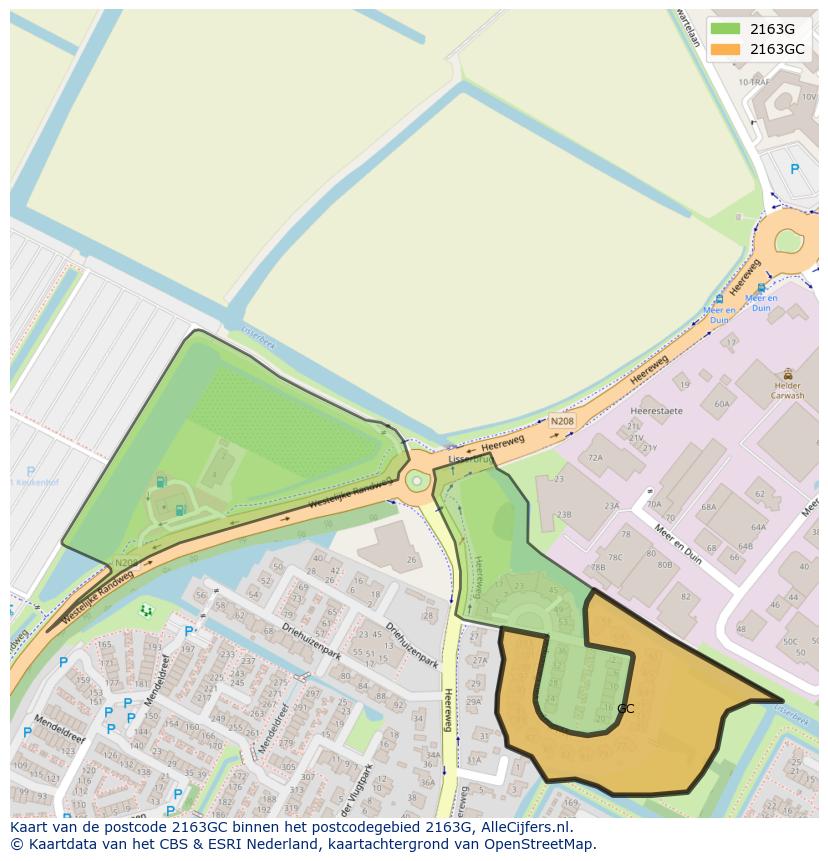 Afbeelding van het postcodegebied 2163 GC op de kaart.