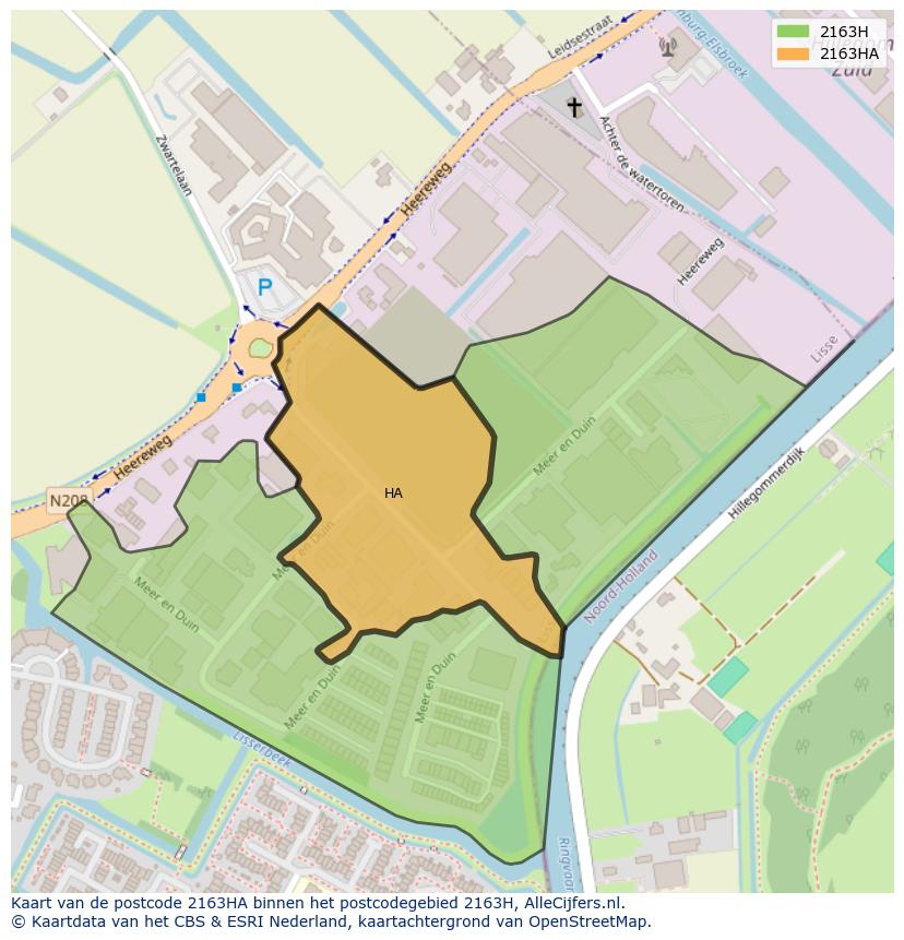 Afbeelding van het postcodegebied 2163 HA op de kaart.
