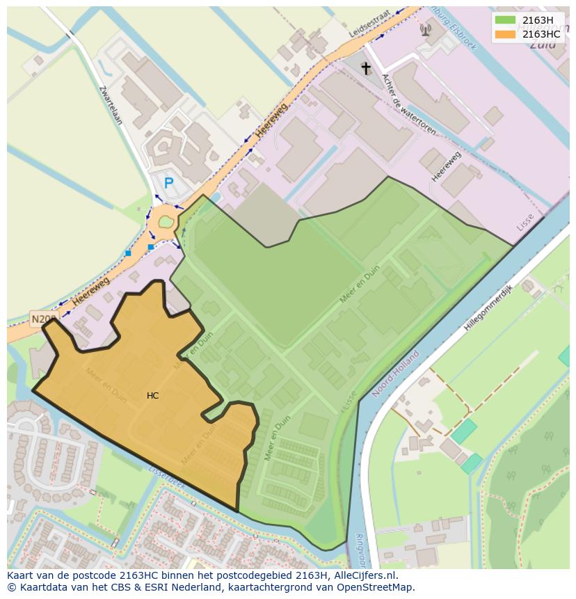 Afbeelding van het postcodegebied 2163 HC op de kaart.