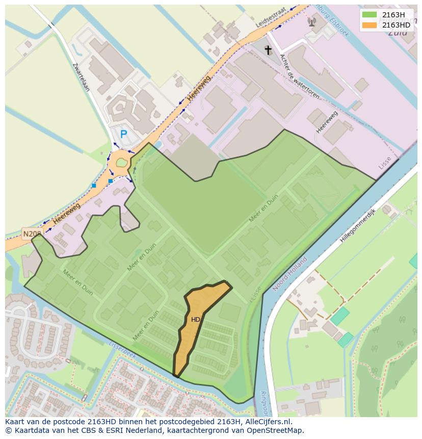 Afbeelding van het postcodegebied 2163 HD op de kaart.