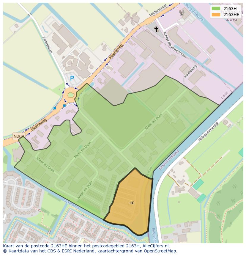 Afbeelding van het postcodegebied 2163 HE op de kaart.