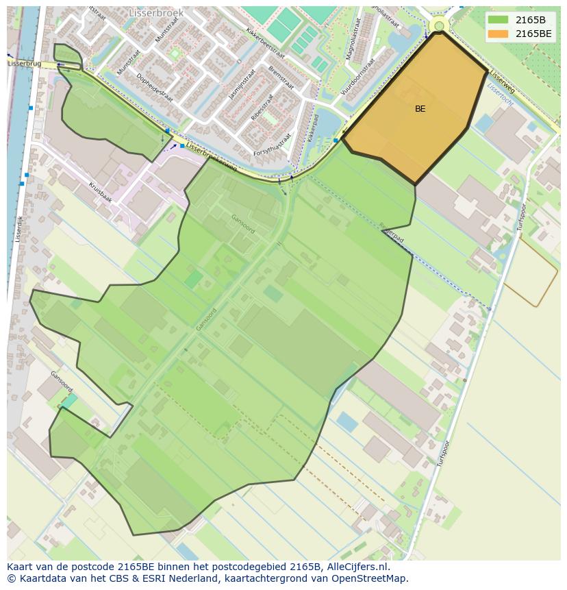 Afbeelding van het postcodegebied 2165 BE op de kaart.
