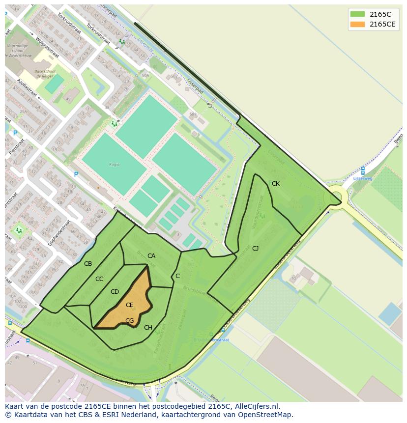 Afbeelding van het postcodegebied 2165 CE op de kaart.
