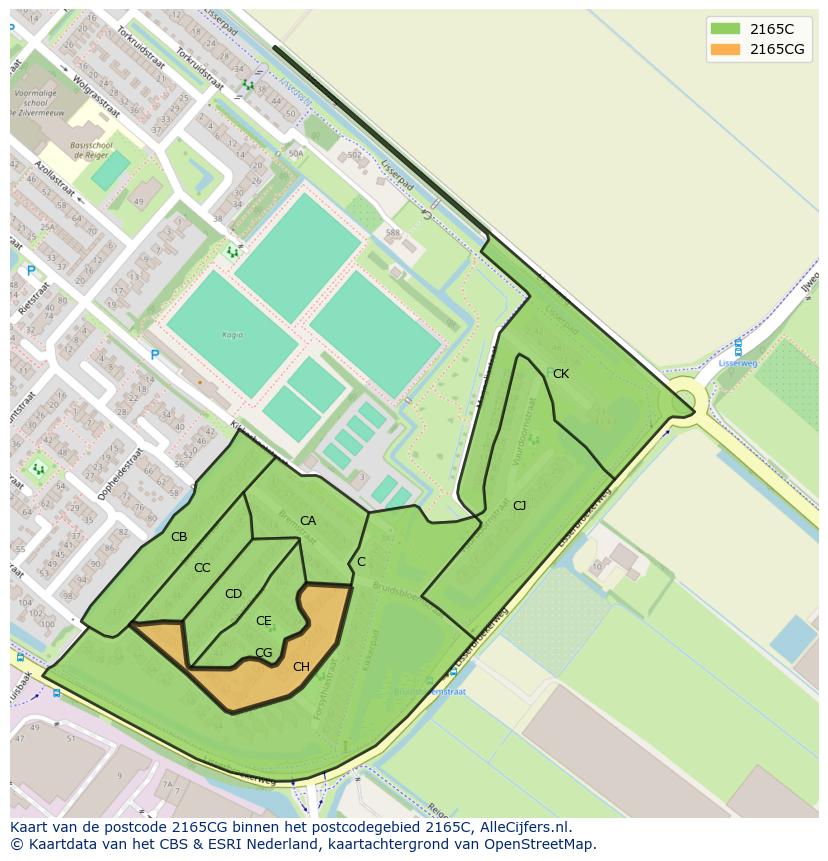 Afbeelding van het postcodegebied 2165 CG op de kaart.