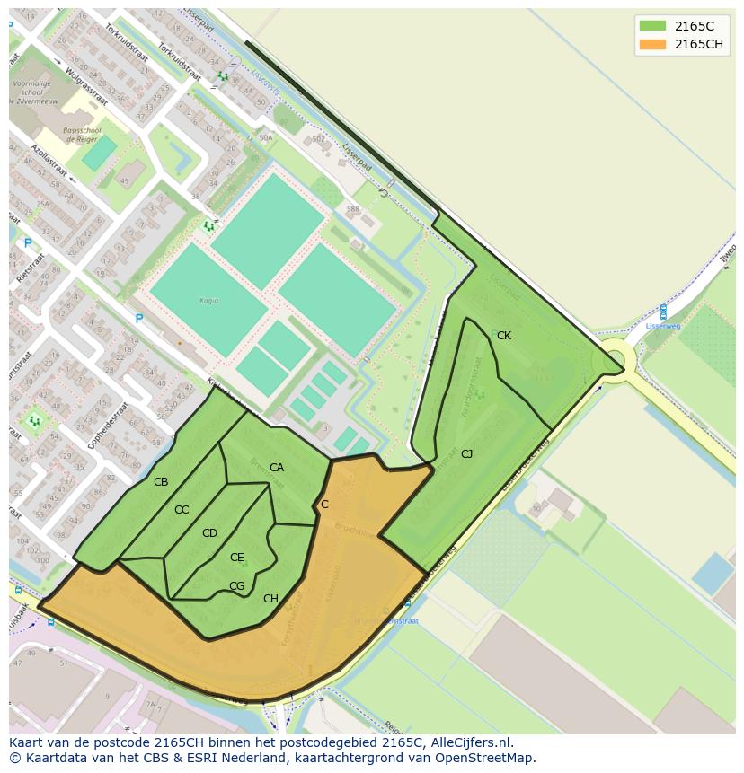 Afbeelding van het postcodegebied 2165 CH op de kaart.