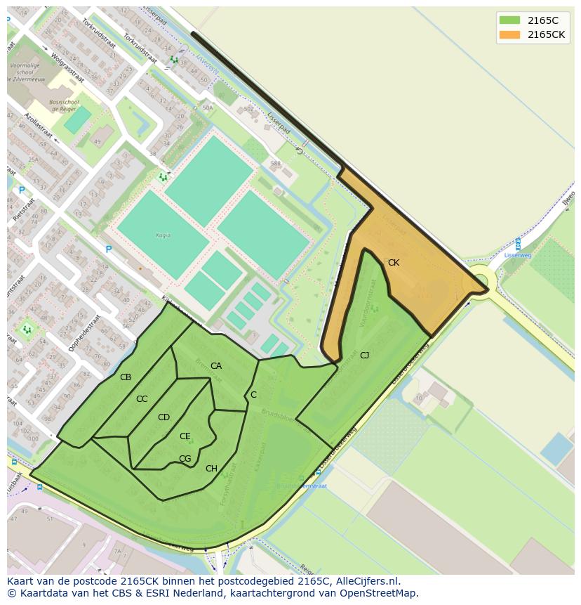 Afbeelding van het postcodegebied 2165 CK op de kaart.