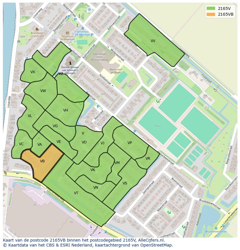 Afbeelding van het postcodegebied 2165 VB op de kaart.