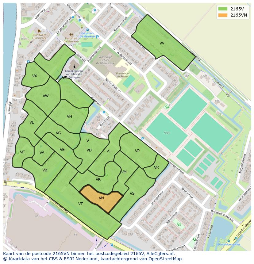 Afbeelding van het postcodegebied 2165 VN op de kaart.
