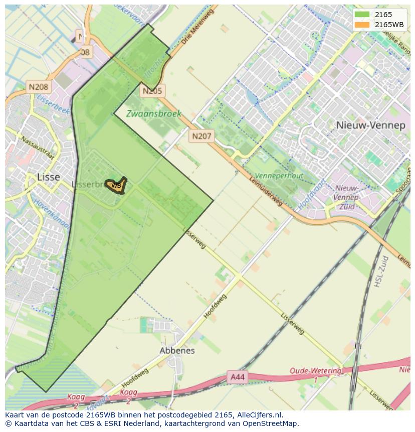 Afbeelding van het postcodegebied 2165 WB op de kaart.