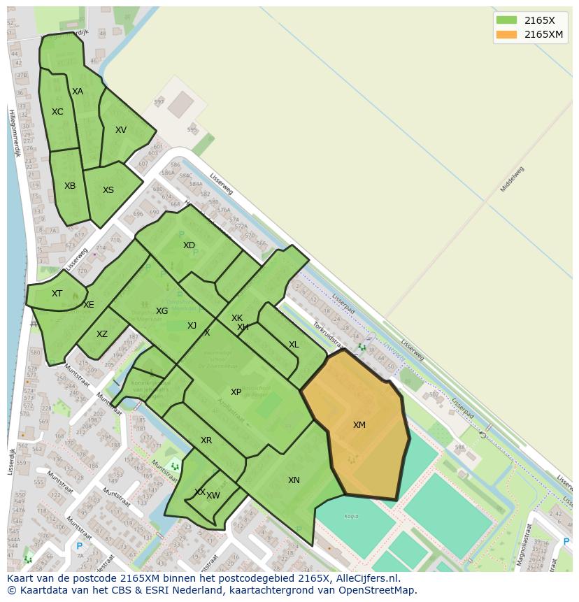 Afbeelding van het postcodegebied 2165 XM op de kaart.