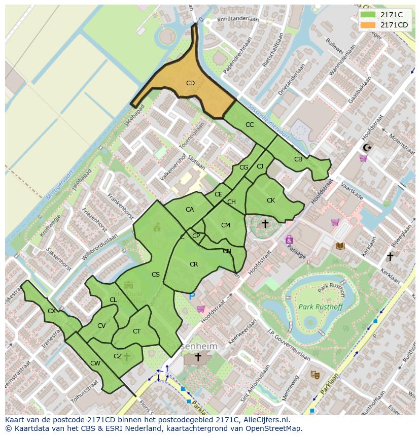 Afbeelding van het postcodegebied 2171 CD op de kaart.