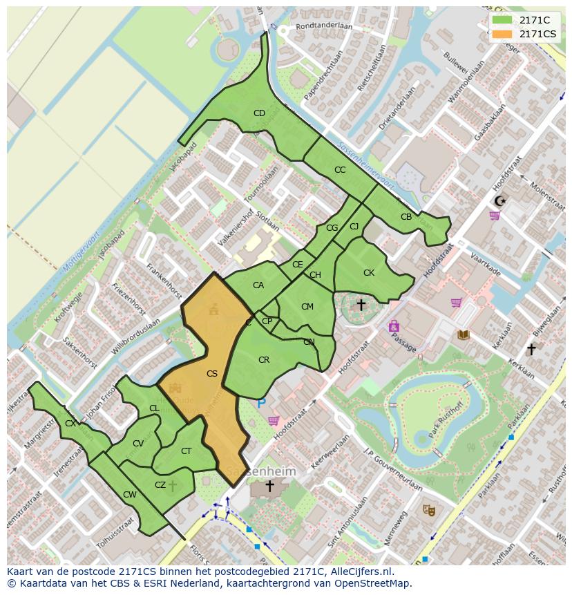 Afbeelding van het postcodegebied 2171 CS op de kaart.