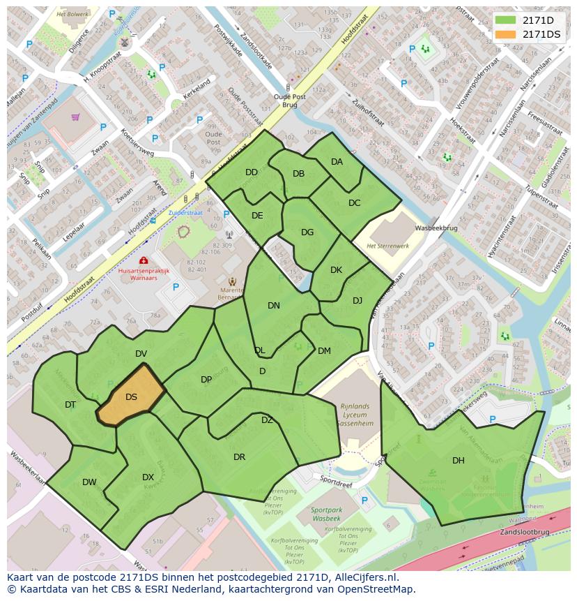 Afbeelding van het postcodegebied 2171 DS op de kaart.