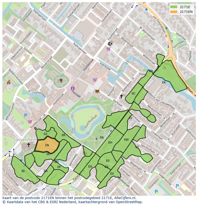 Afbeelding van het postcodegebied 2171 EN op de kaart.