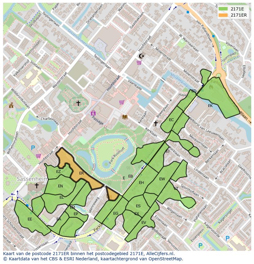 Afbeelding van het postcodegebied 2171 ER op de kaart.