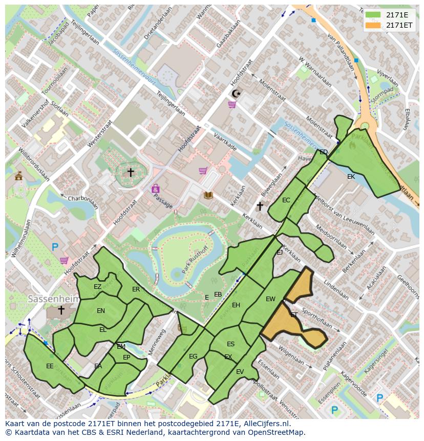 Afbeelding van het postcodegebied 2171 ET op de kaart.