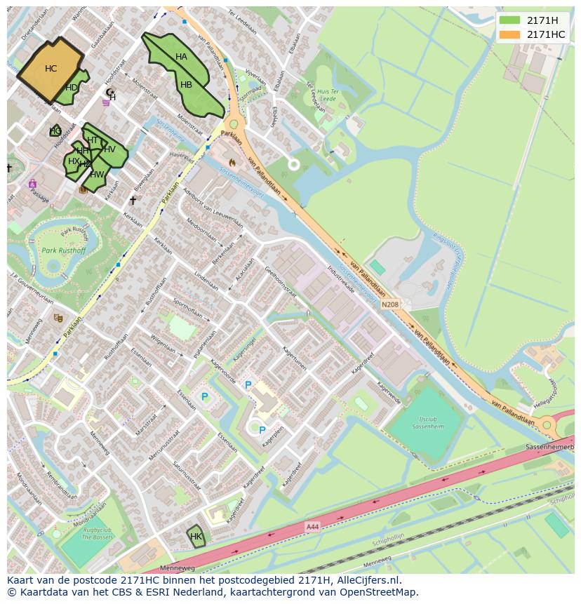 Afbeelding van het postcodegebied 2171 HC op de kaart.