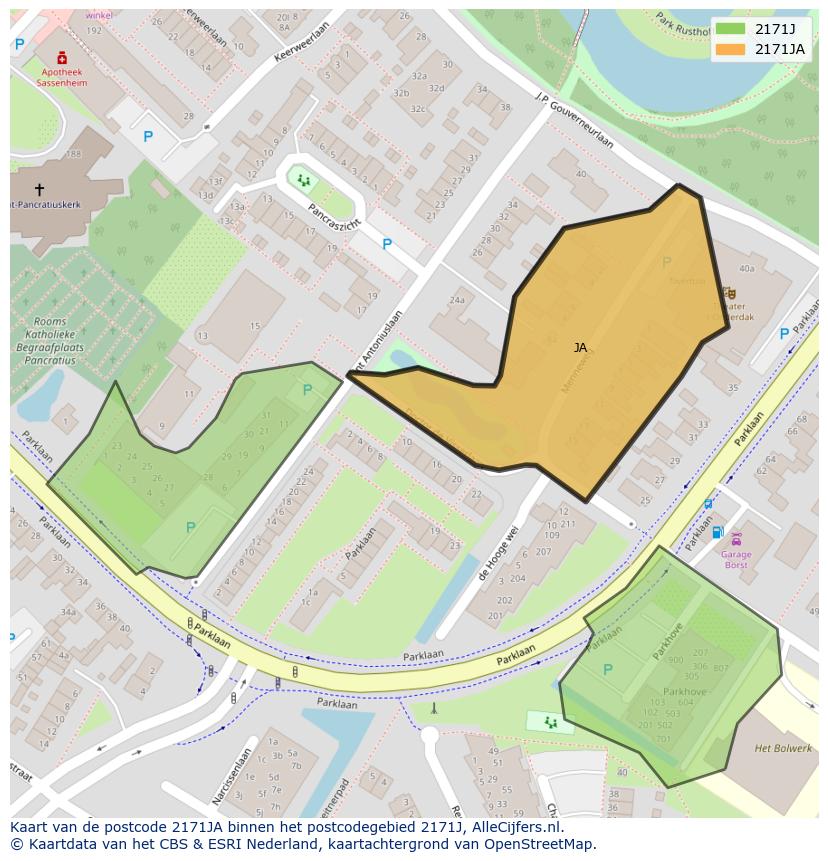 Afbeelding van het postcodegebied 2171 JA op de kaart.