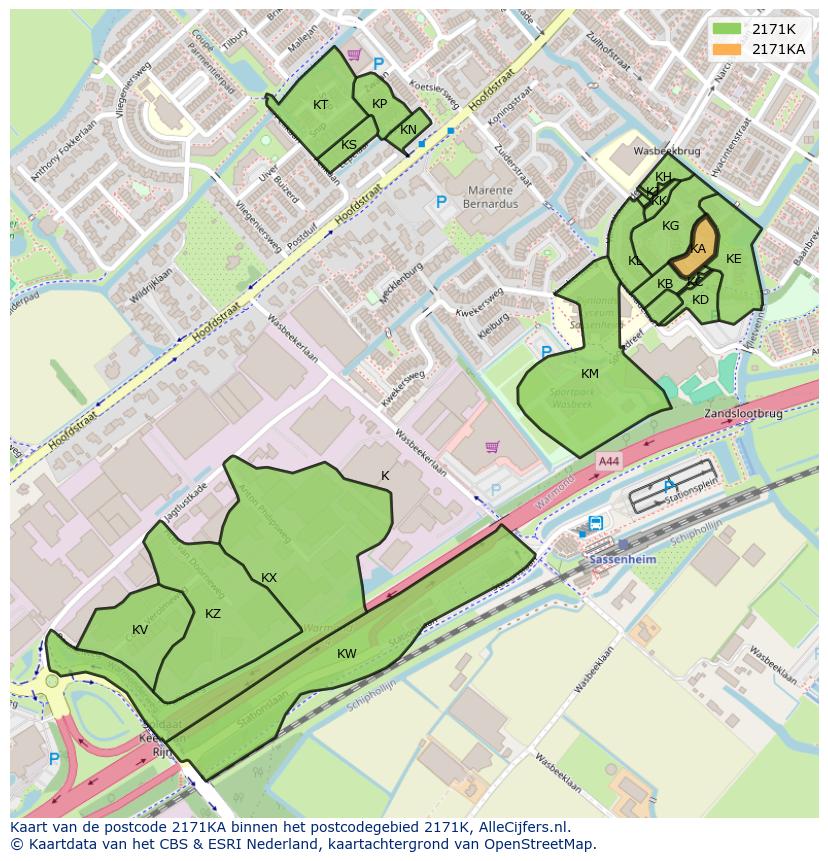 Afbeelding van het postcodegebied 2171 KA op de kaart.