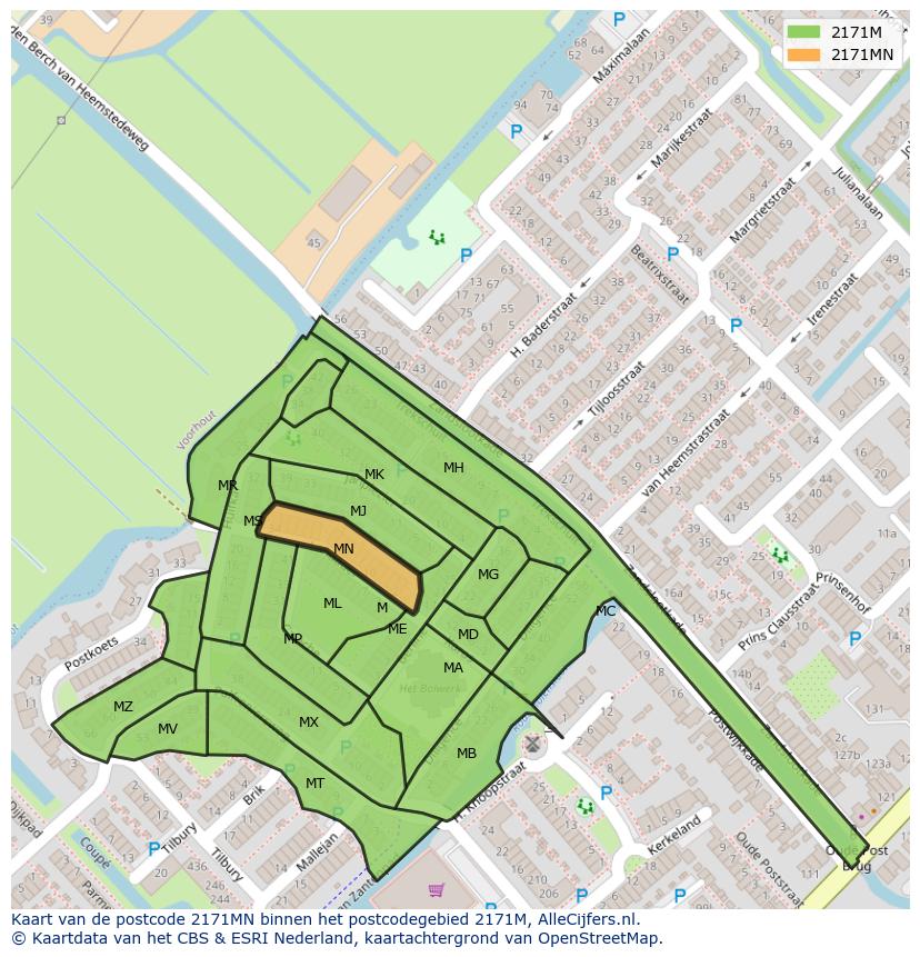 Afbeelding van het postcodegebied 2171 MN op de kaart.