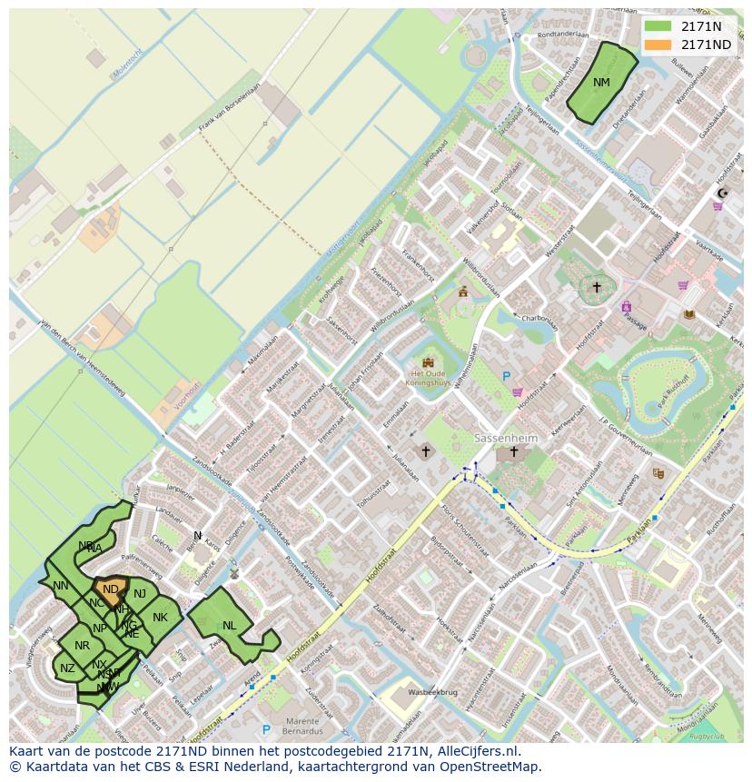 Afbeelding van het postcodegebied 2171 ND op de kaart.