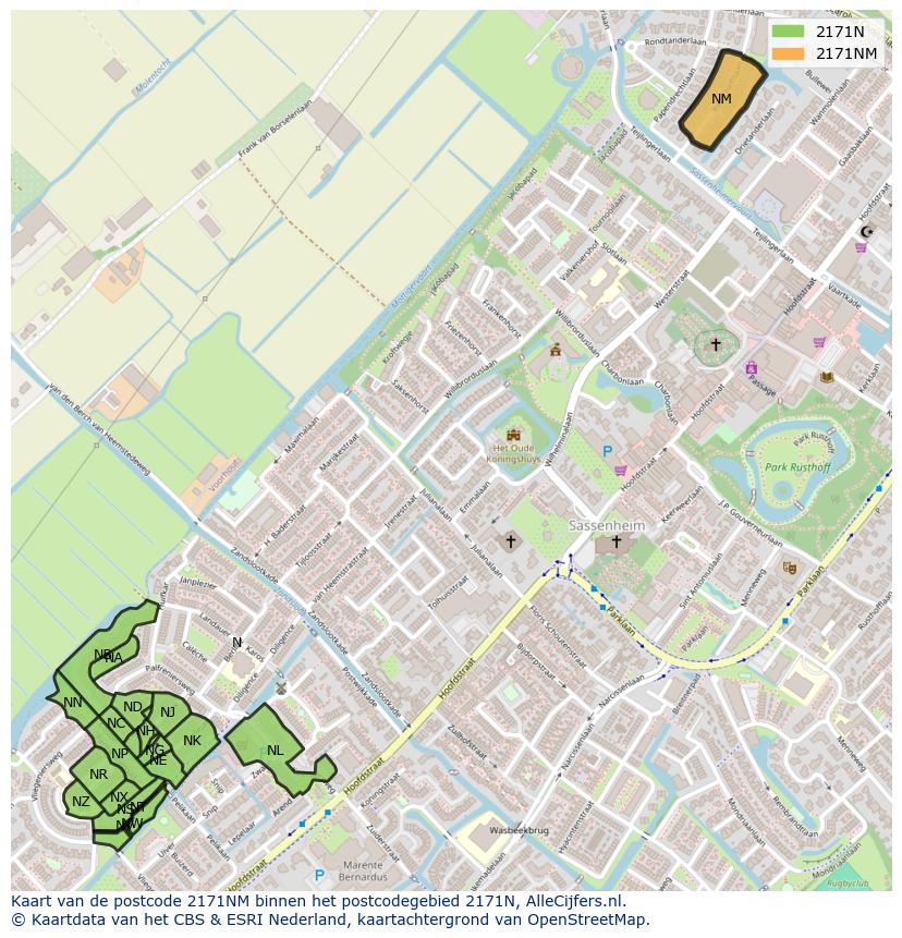 Afbeelding van het postcodegebied 2171 NM op de kaart.