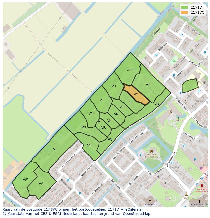 Afbeelding van het postcodegebied 2171 VC op de kaart.