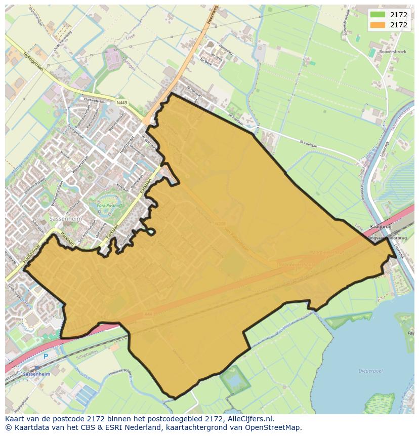 Afbeelding van het postcodegebied 2172 op de kaart.