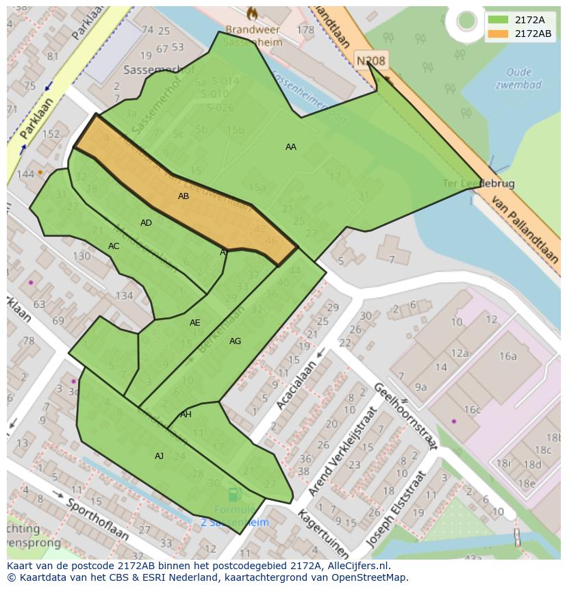 Afbeelding van het postcodegebied 2172 AB op de kaart.