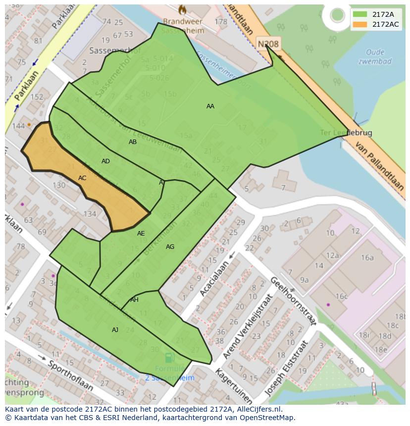 Afbeelding van het postcodegebied 2172 AC op de kaart.