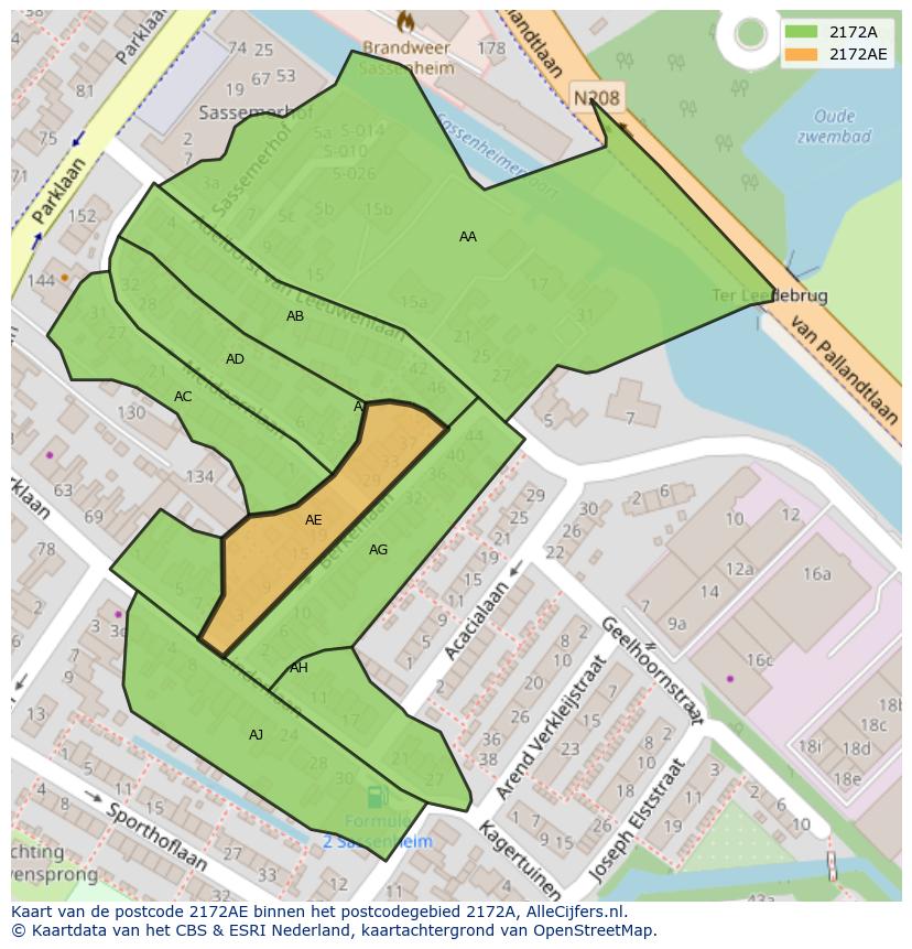 Afbeelding van het postcodegebied 2172 AE op de kaart.