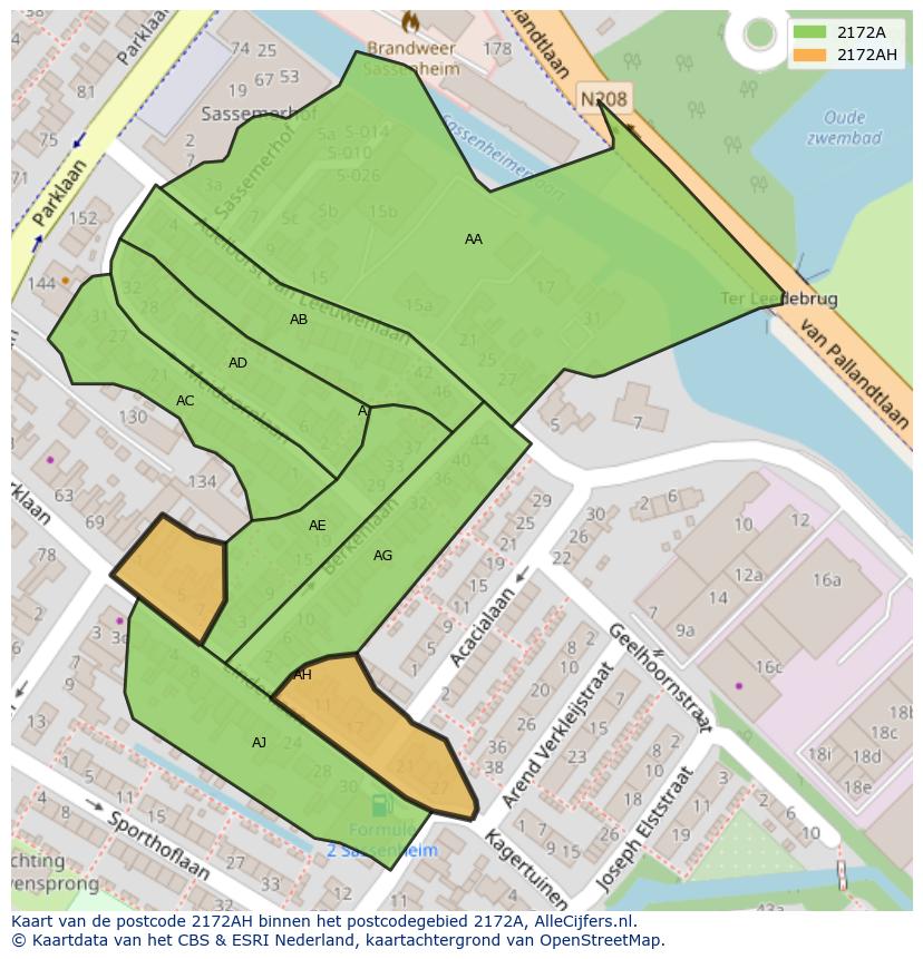 Afbeelding van het postcodegebied 2172 AH op de kaart.