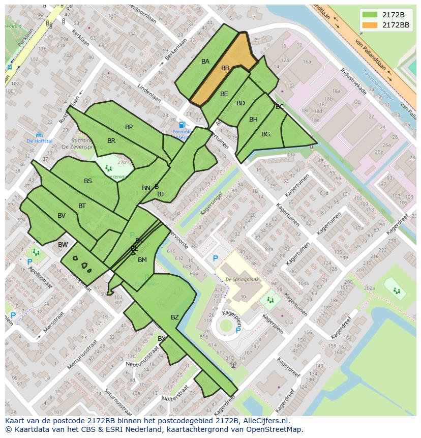Afbeelding van het postcodegebied 2172 BB op de kaart.