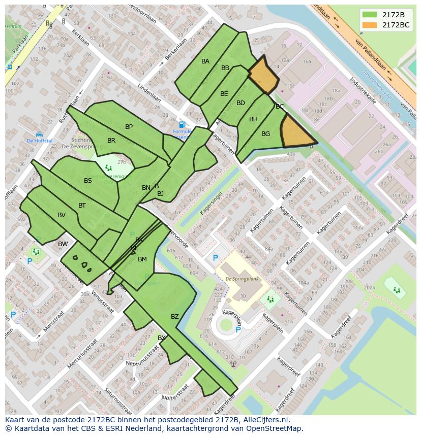 Afbeelding van het postcodegebied 2172 BC op de kaart.