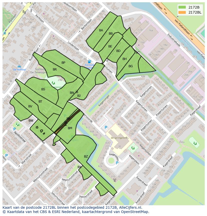 Afbeelding van het postcodegebied 2172 BL op de kaart.