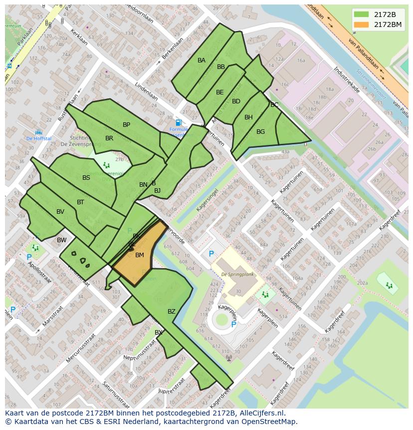 Afbeelding van het postcodegebied 2172 BM op de kaart.