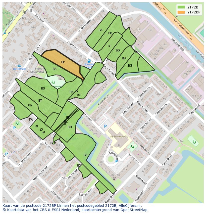 Afbeelding van het postcodegebied 2172 BP op de kaart.