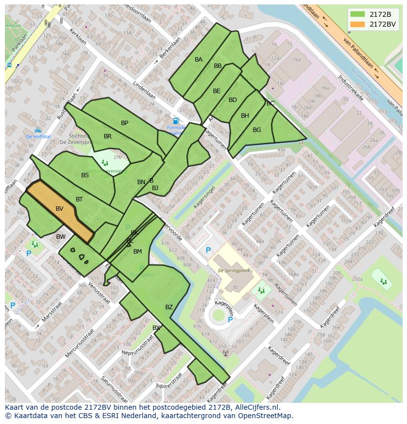 Afbeelding van het postcodegebied 2172 BV op de kaart.
