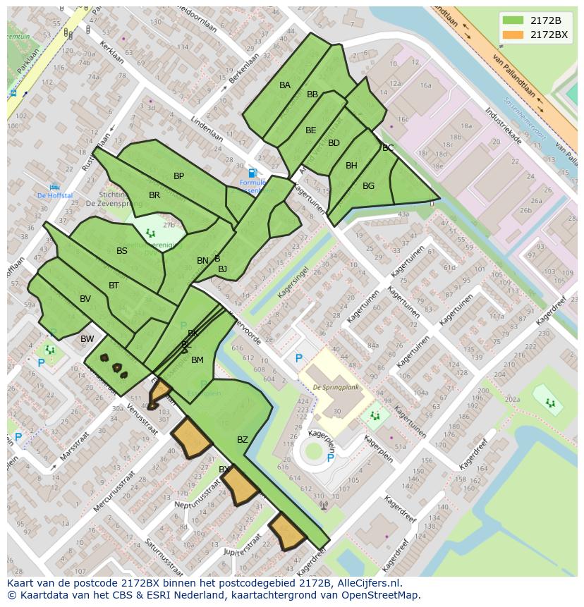 Afbeelding van het postcodegebied 2172 BX op de kaart.