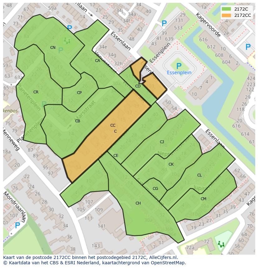 Afbeelding van het postcodegebied 2172 CC op de kaart.