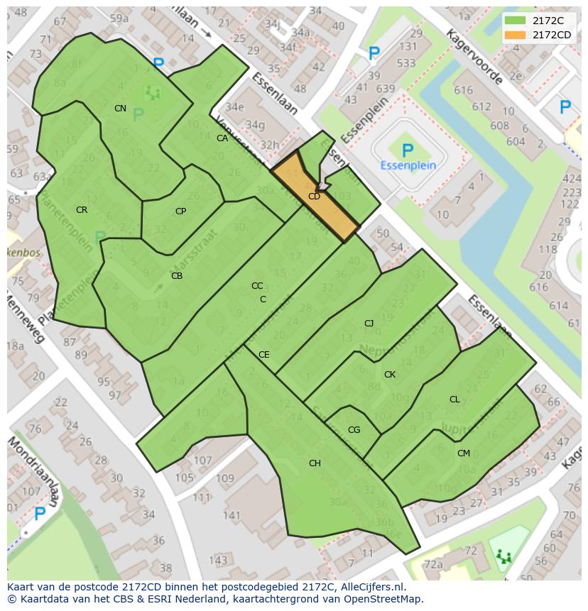 Afbeelding van het postcodegebied 2172 CD op de kaart.