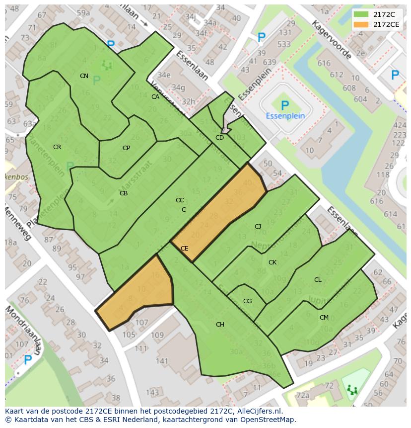 Afbeelding van het postcodegebied 2172 CE op de kaart.
