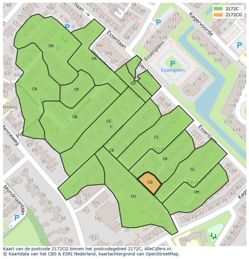 Afbeelding van het postcodegebied 2172 CG op de kaart.