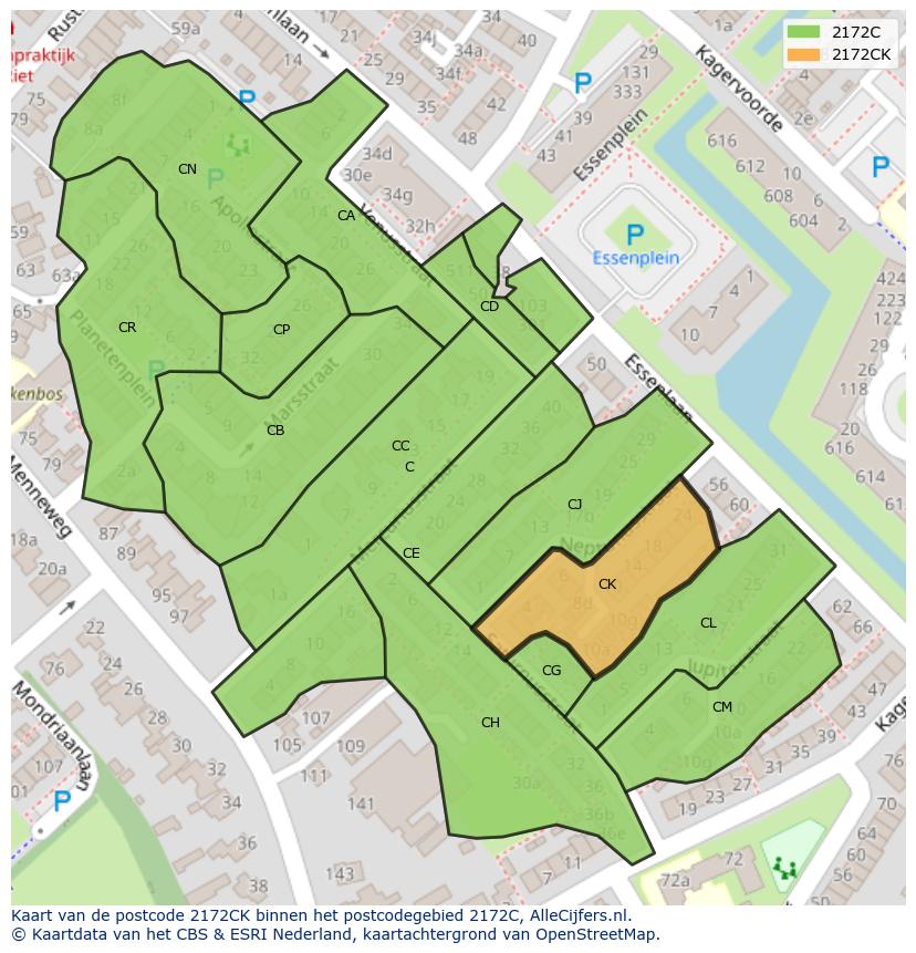 Afbeelding van het postcodegebied 2172 CK op de kaart.