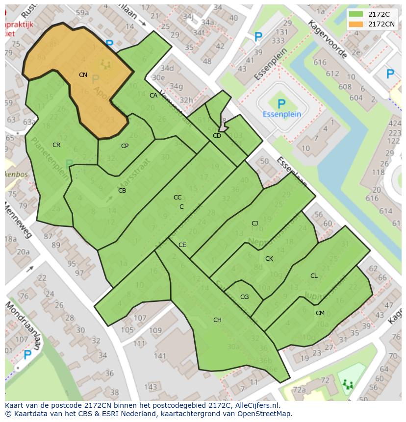Afbeelding van het postcodegebied 2172 CN op de kaart.