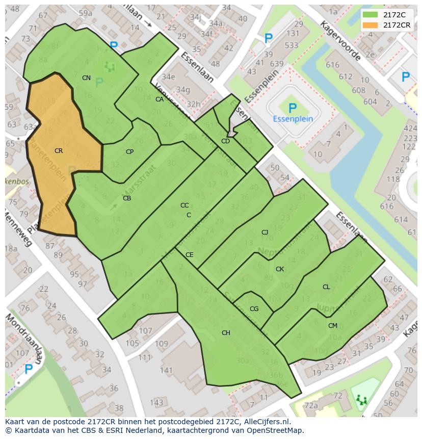 Afbeelding van het postcodegebied 2172 CR op de kaart.