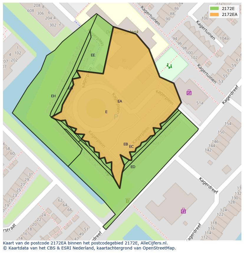 Afbeelding van het postcodegebied 2172 EA op de kaart.