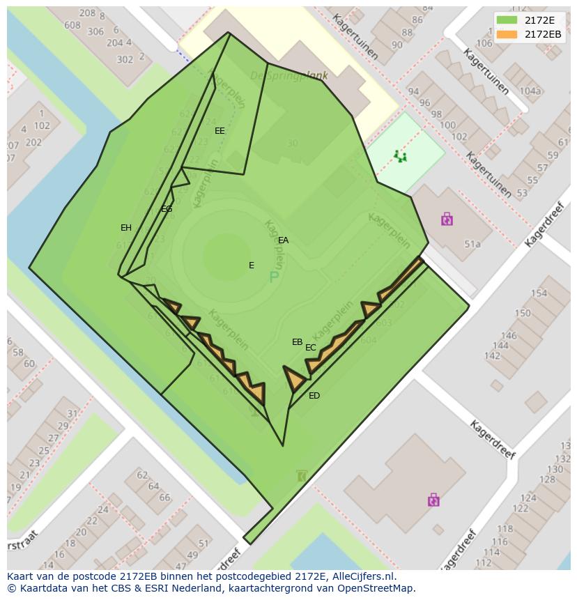 Afbeelding van het postcodegebied 2172 EB op de kaart.